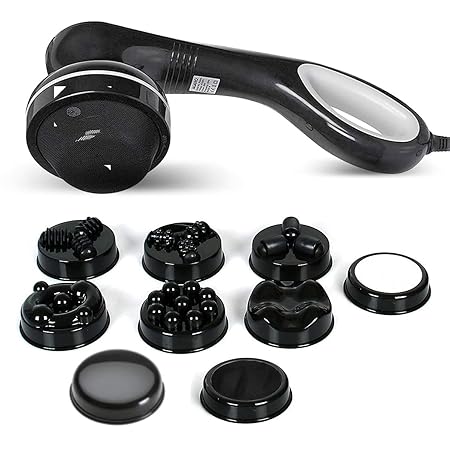 AGARO Relaxo Electric Handheld Full Body Massager with 8 Massage Heads, 5 Mode & 6 Speed Settings for Muscle Relief & Relaxation (Black), Back, Leg & Foot.
