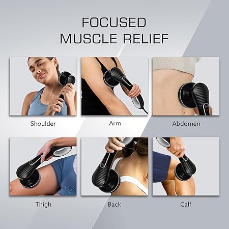 AGARO Relaxo Electric Handheld Full Body Massager with 8 Massage Heads, 5 Mode & 6 Speed Settings for Muscle Relief & Relaxation (Black), Back, Leg & Foot.