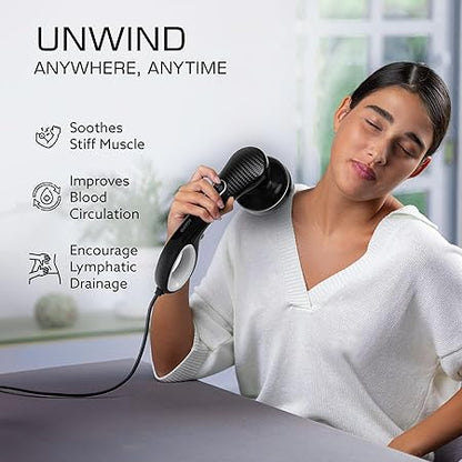AGARO Relaxo Electric Handheld Full Body Massager with 8 Massage Heads, 5 Mode & 6 Speed Settings for Muscle Relief & Relaxation (Black), Back, Leg & Foot.